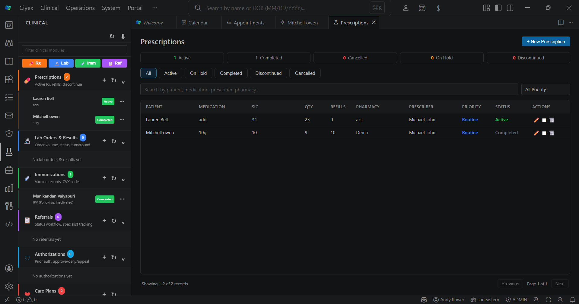 Clinical documentation module shown inside the Ciyex Workspace desktop client